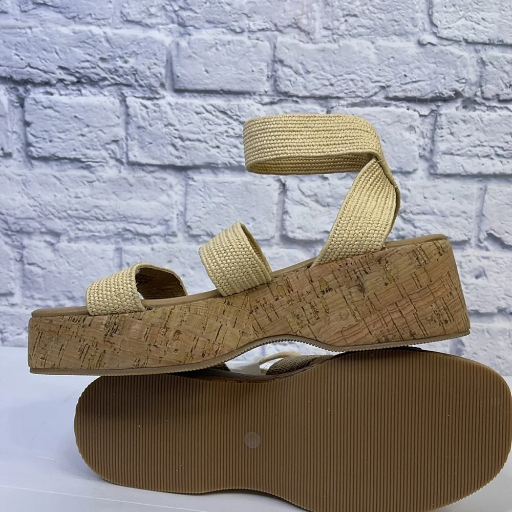 Steve Madden Womens Sashes Woven Flatform Sandals Beige 8